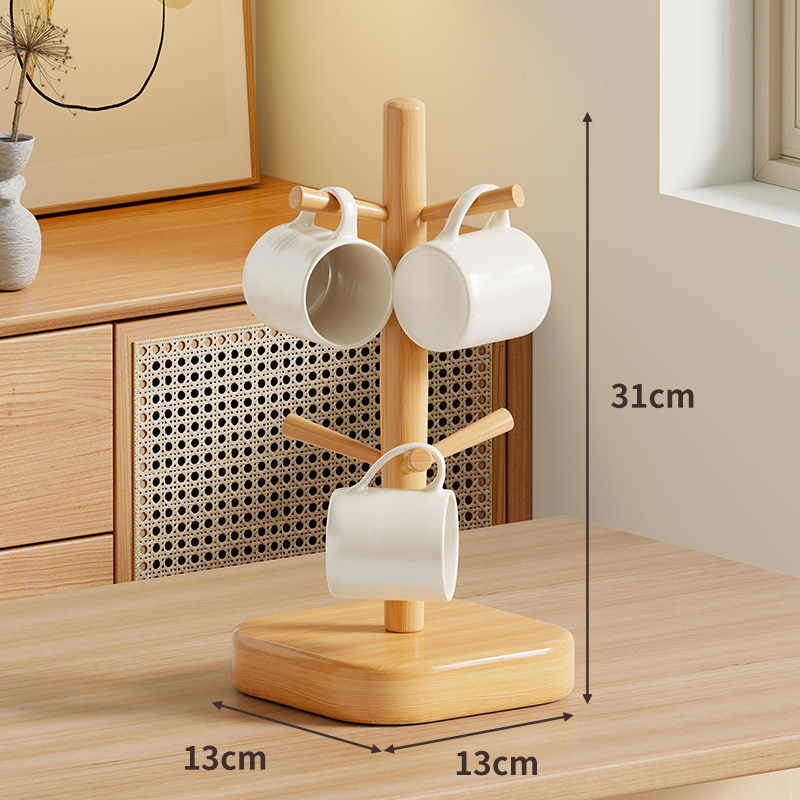 Taza de agua en forma de árbol, estantería de madera, estantería de drenaje, mesa de comedor, taza de café, taza de café, percha invertida