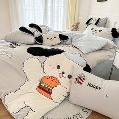 Super cute towel embroidery all-cotton children's washable cotton three- or four-piece set pure cotton girl's princess-style cartoon bedding