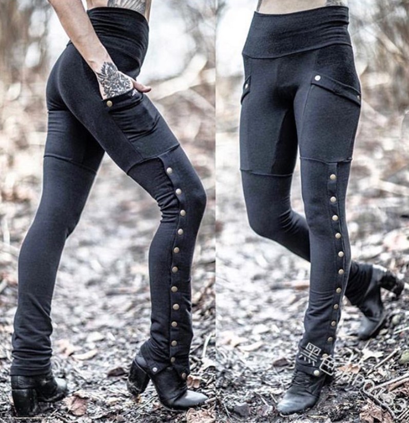 Q036 European fashion handsome ladies rivet split design leggings slim elastic pocket decorative pencil pants