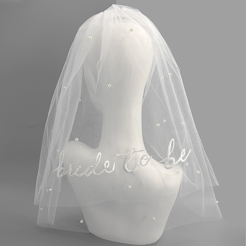 独身パーティー花嫁bride真珠のベール刺繍白い文字のベール二重独身パーティーのベール|undefined