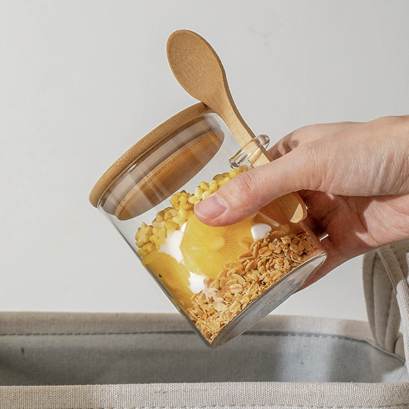 Банки для хранения из боросиликатного стекла с ложками для круп, банки для специй различной спецификации, высококачественные влагостойкие утолщенные герметичные бутылки для специй.