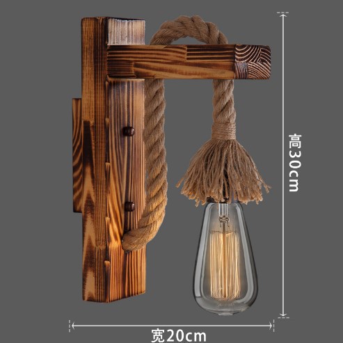 Fire wood hemp rope wall lamp