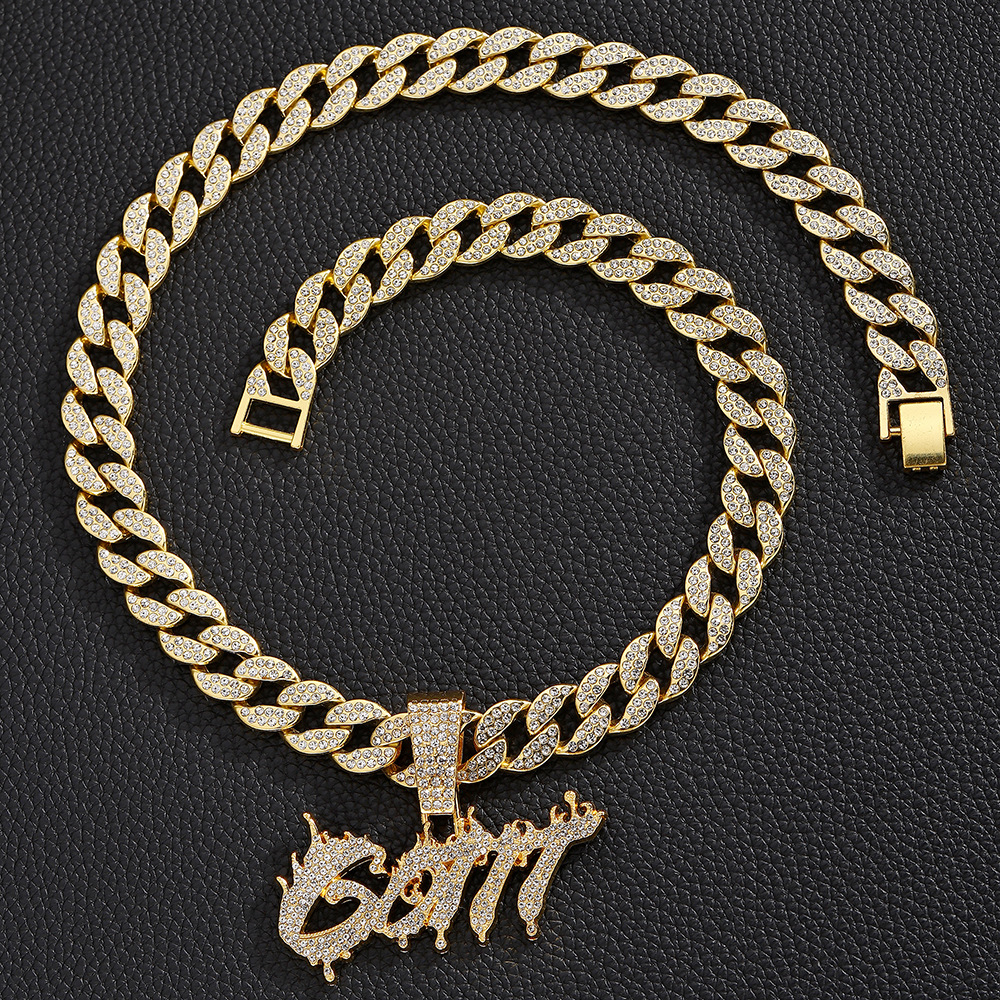 Europa y los Estados Unidos Hip-Hop lleno de diamantes cadena cubana llama Gott letras colgante collar accesorios de rap marca de moda para hombres al por mayor