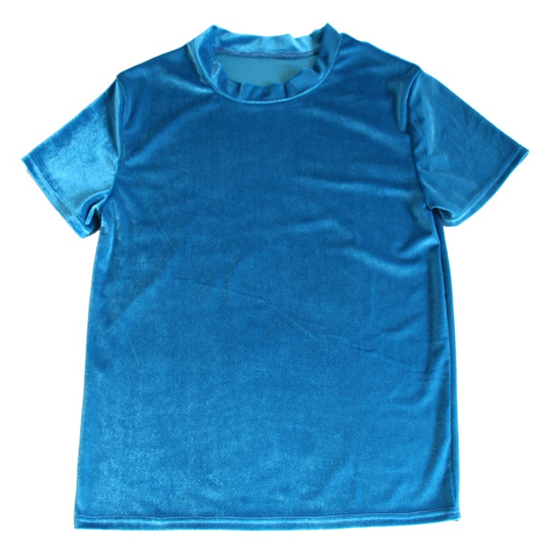 Europa y América transfronteriza Amazon terciopelo de oro de manga corta Camiseta de terciopelo de hielo cuello redondo de manga corta Camisa de terciopelo coreano corto T