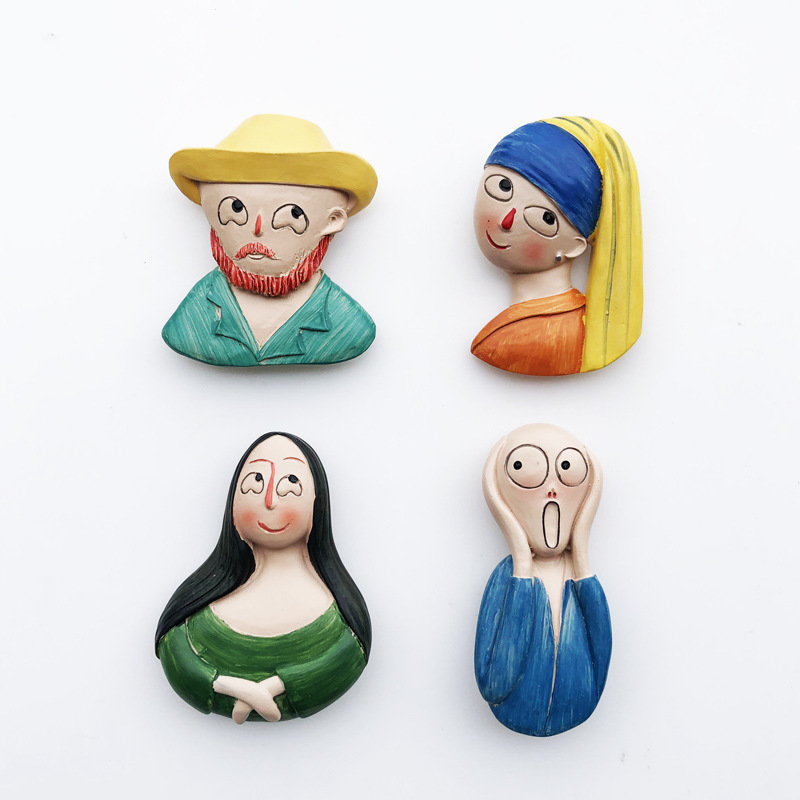 梵高蒙娜丽莎呐喊创意Q版树脂彩绘磁铁冰箱贴儿童启蒙早教留言帖