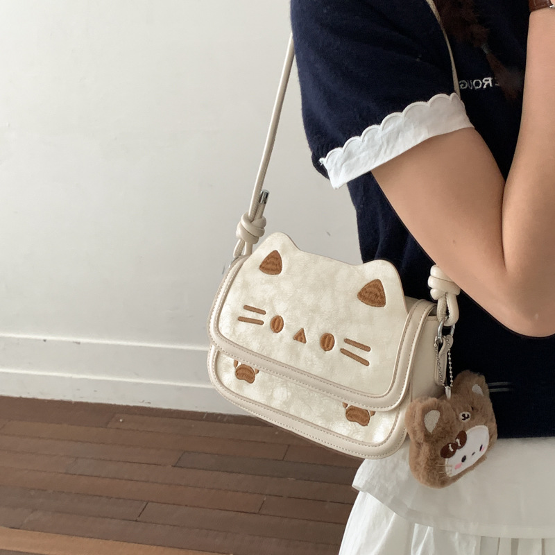 Coreano lindo gato de dibujos animados bolso de mano mujer 2026 nuevo nicho estilo universitario lindo bolso de hombro pequeño image 5