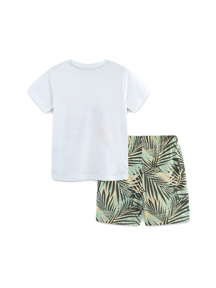 2026 set de niños de verano estilo europeo y americano impresión de mangas cortas para niños dos piezas set de capas de algodón para niños