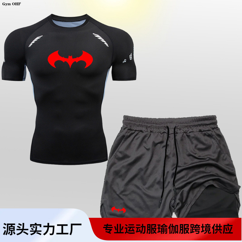 Batman Cosplay Men's 2-in-One Double-Layer Shorts Short Sleeve suit Fitness Training Quick-Dry Sportswear Batman Cosplay Men's 2-in-One Double-Layer Shorts Short Sleeve suit Fitness Training Quick-Dry Sportswear