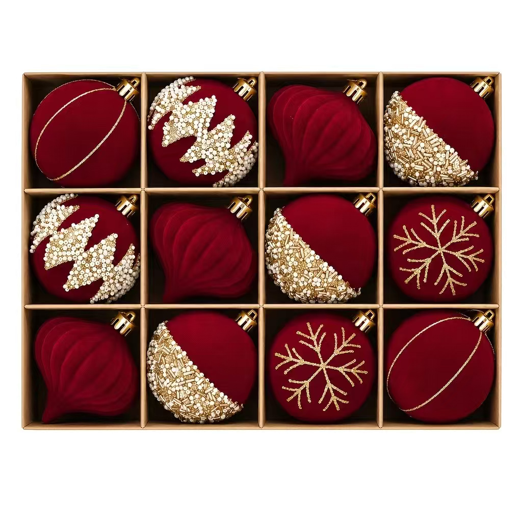 Cross-Border Hot-Selling Flocked Balls Christmas Decoration Pendants Christmas Scene Arrangement Christmas Tree Decorations Creative Holiday Decorations