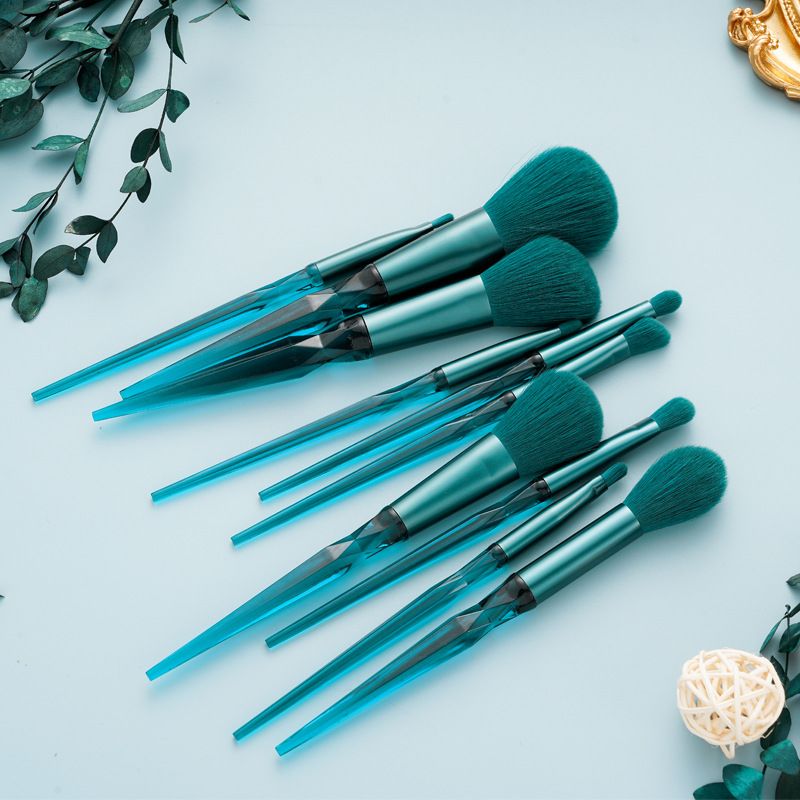 New 10-piece diamond crystal handle makeup set brush, dark green and bright red eyeshadow brush, loose brush, cross-border beauty tool undefined