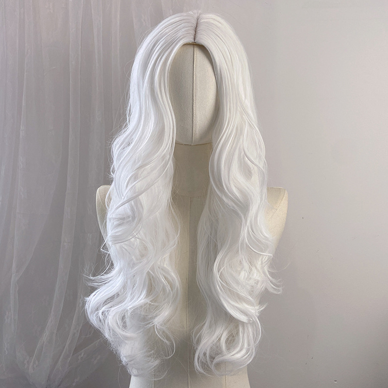 外国貿易スポットゴールドロングカーリーヘアウィッグ、クロスボーダー欧米女性用ミディアム分け目ビッグウェーブ化学繊維ヘッドギア、メーカー卸売|undefined