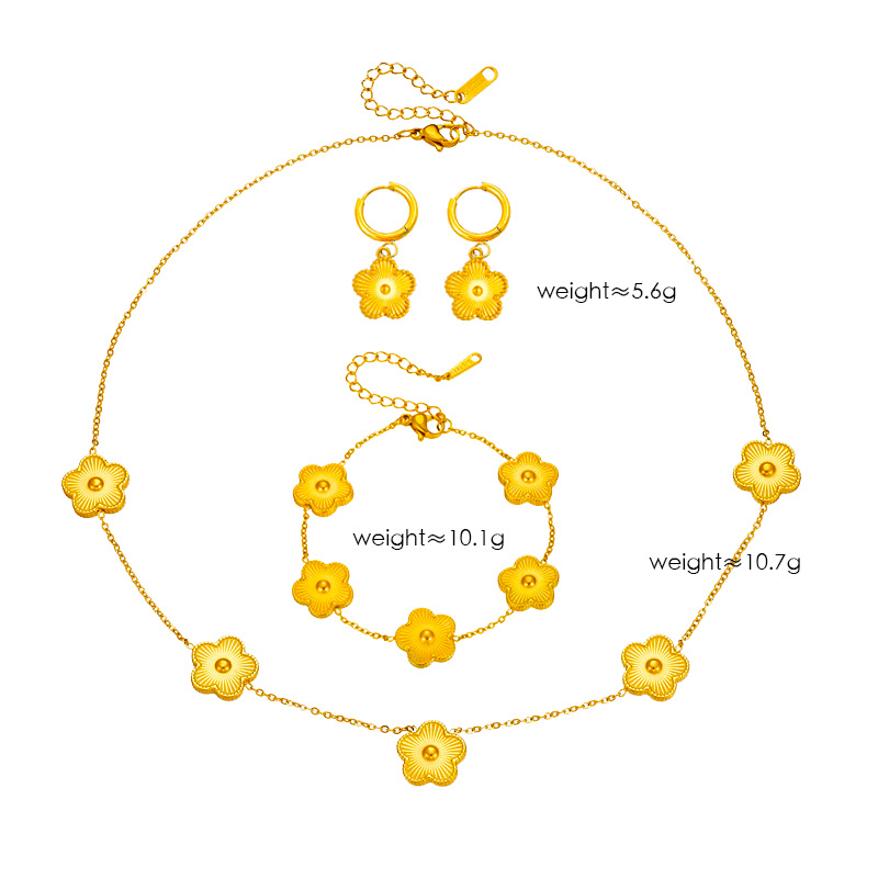 Simple elegante traje de la joyería de La Flor de cinco hojas trébol láser titanio acero ciruela flor moda todo partido en línea rojo joyería de moda