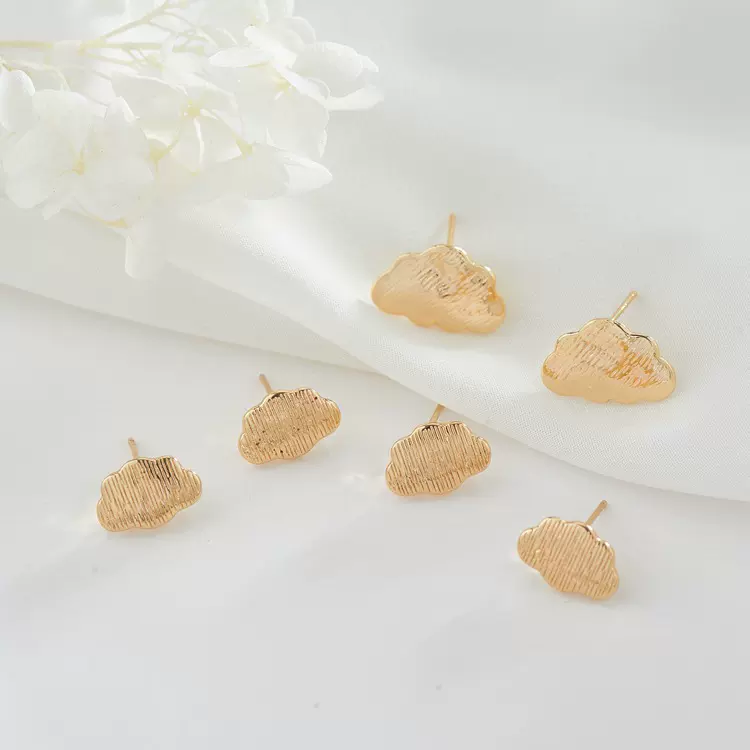 众兴新款珍珠吊耳钉配件14k纹理云彩耳环可吊挂小饰品diy耳饰挂件