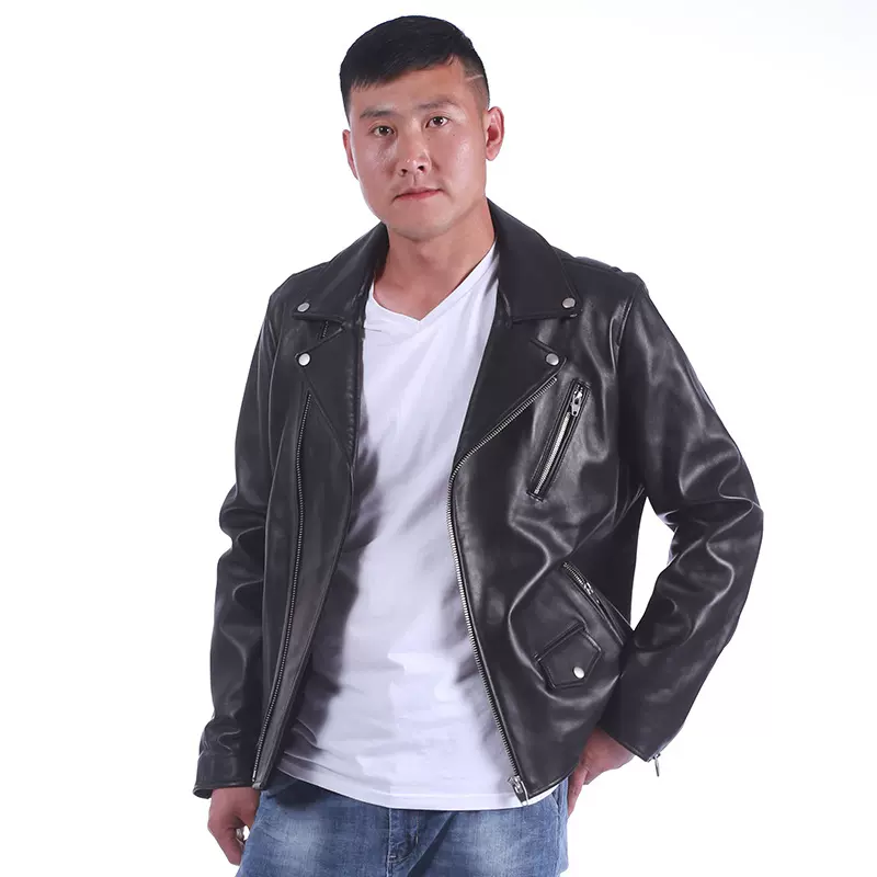 跨境男装2025春秋季机车男式皮衣外套拉链翻领休闲羊皮皮衣男潮