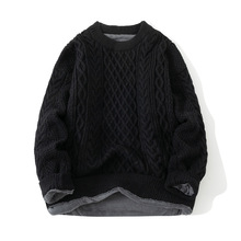 圆领毛衣男秋冬季纯色针织打底衫内搭加绒加厚保暖打底毛衣