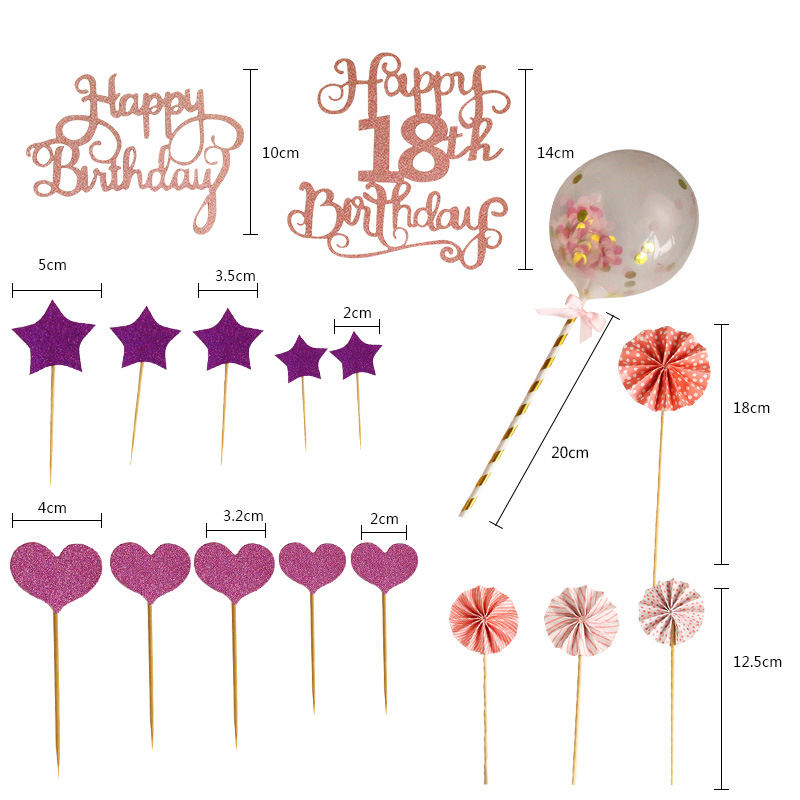 亚马逊跨境 可定制数字18生日快乐蛋糕装饰插件插牌纸扇气球套装详情3
