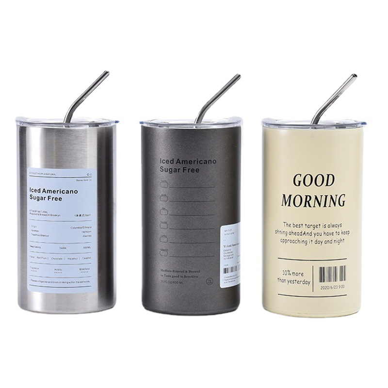 Hielo de vacío transfronterizo Taza de café americana Acero inoxidable Taza de paja con leche portátil de gran capacidad Taza de vacío portátil de coche