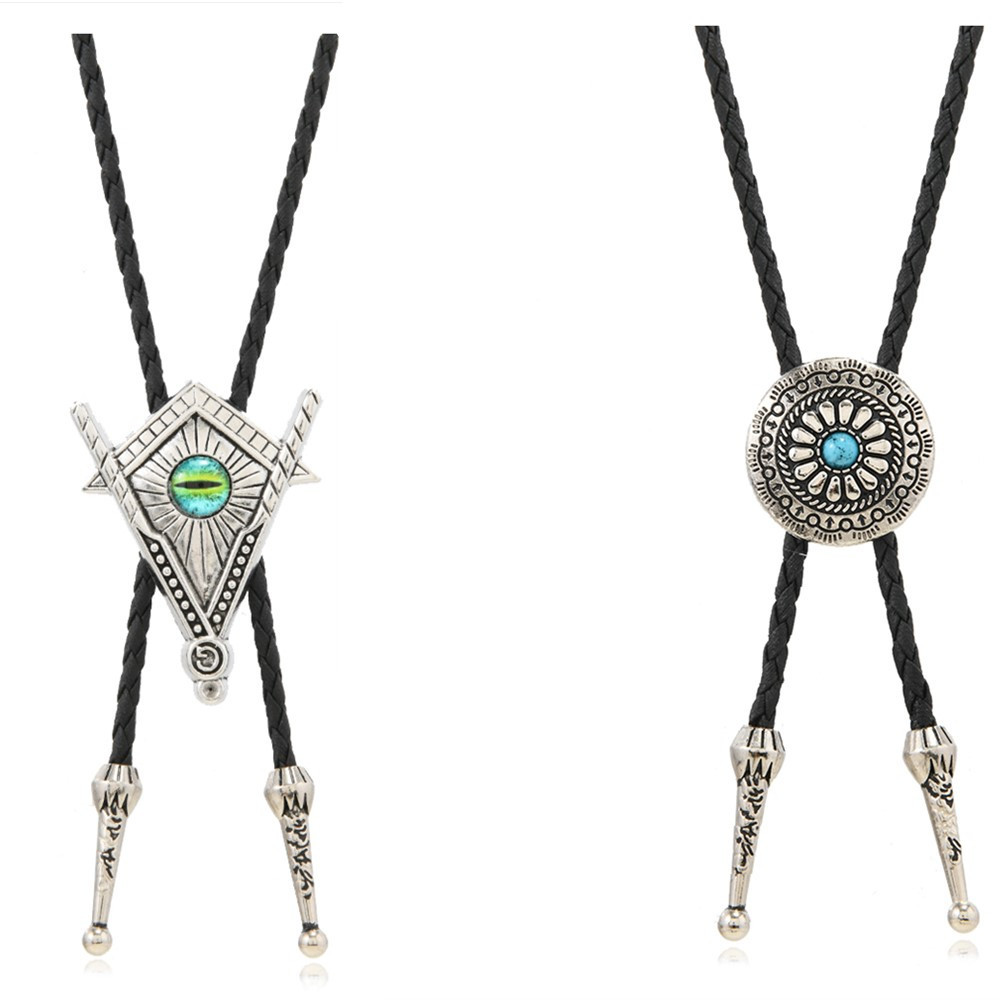 European and American Trend Turquoise Flower Leather Necklace Temu Hot Selling Men's Eyeball Masonic Pendant Poirot Tie