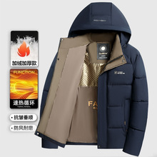 2025冬装厚款短款棉服外套可拆连帽棉衣中老年男装爸爸装红色棉服