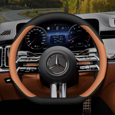 Steering wheel cover: car interior handle cover decorative - type-d-ocher-brown-standard