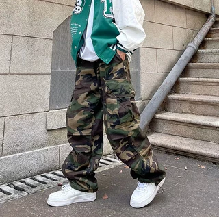 美式高街复古hiphop嘻哈迷彩工装裤显瘦裤子男直筒休闲裤ins潮牌