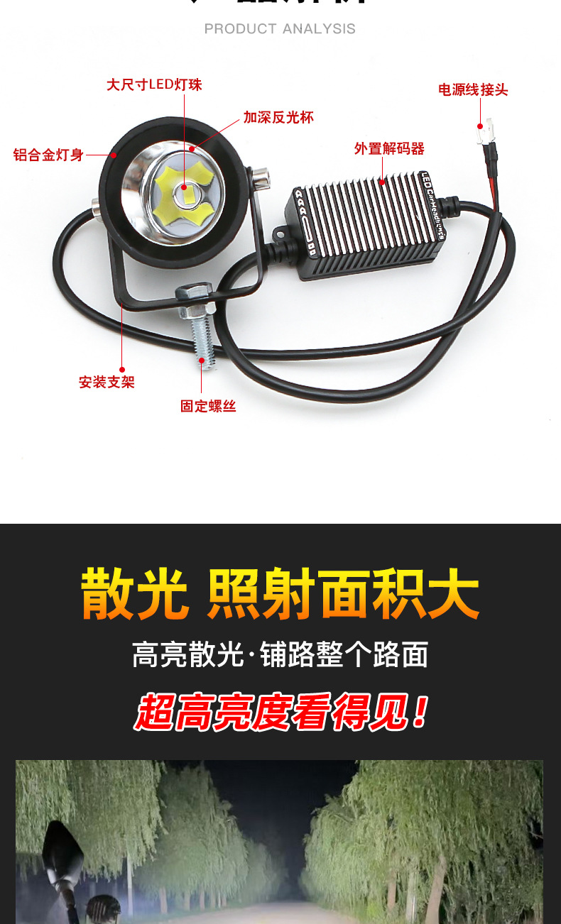 Leilan F4 Car Spotlight, Wide-Beam High Beam, Ultra-Bright Grille Light, Off-Road Truck High-Brightness Fog Light, Small Steel Cannon Laser Light