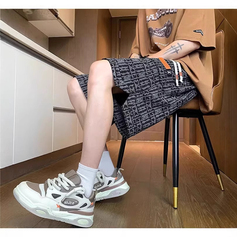 Retro Full Print Shorts Men's Summer Multi-Pocket Straight Ice Silk Quick-Drying Workwear Casual Sports Pants