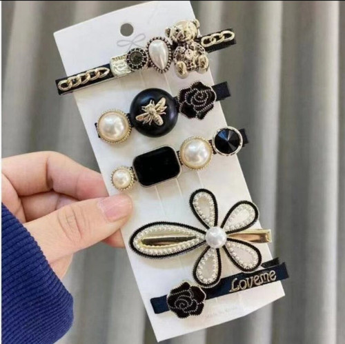 South Korea's Dongdaemun feather hairpin 6-piece set of scissors pearl alloy hairpin internet celebrity one-word clip grabber duckbill clip