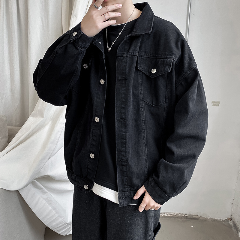 Spring and Autumn New Solid Color Denim Jacket Men's Korean Style Loose Student Trendy Brand Retro All-match BF Work Jacket Top
