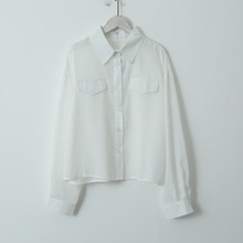 【欧凡】2507 宽松短款纯色衬衫女2025夏季新款韩版簿款长袖防晒