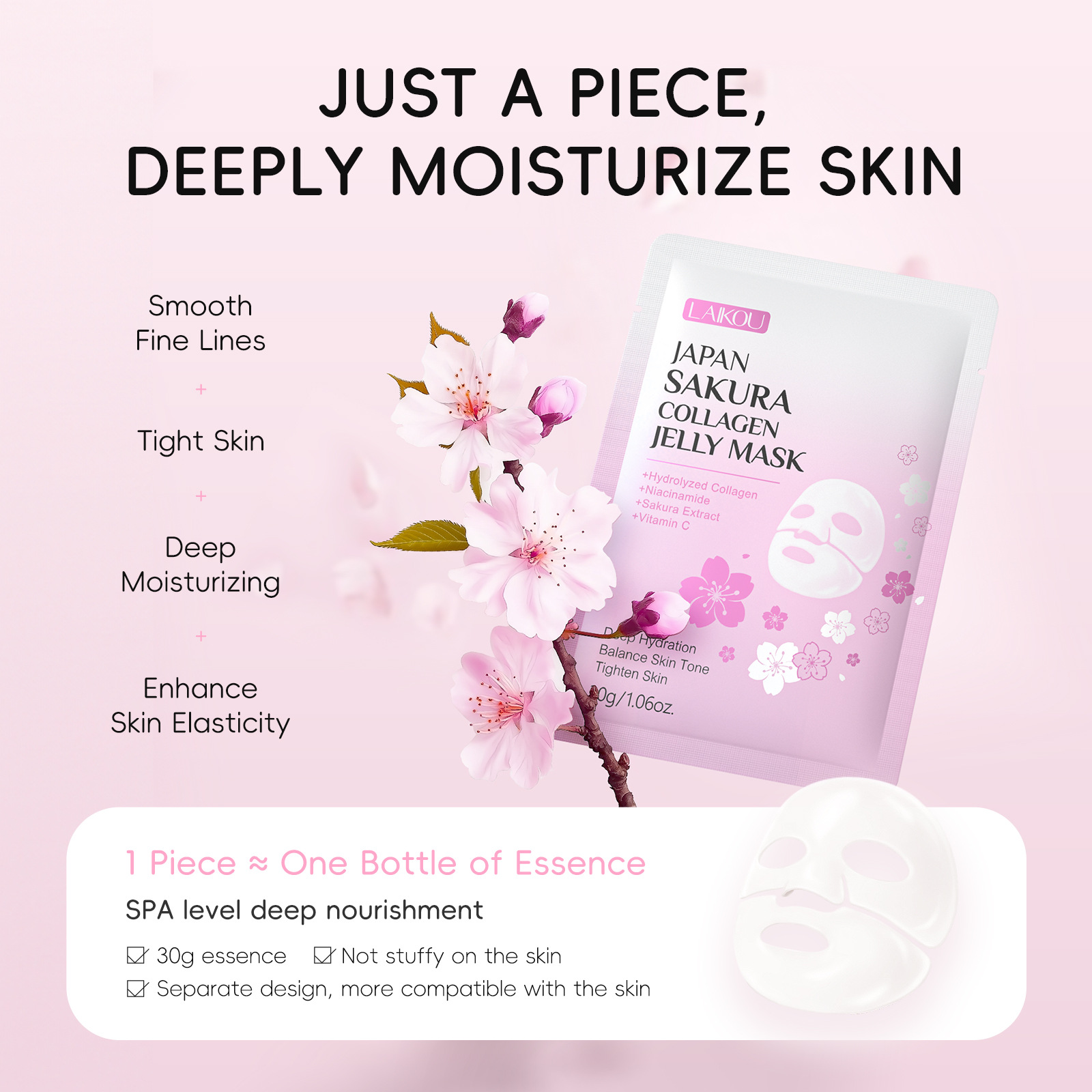 Cross-border new product Laikou Cherry Blossom Collagen Jelly Mask 30g Hydrating, Moisturizing and nourishing, one-piece consignment from the manufacturer undefined