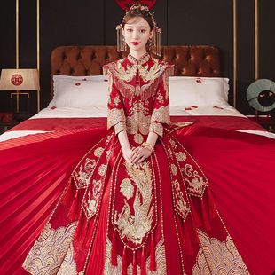 Xiuhe Clothing 2024 New Bridal Wedding Dress Chinese Wedding Dress Toast Dress Dragon and Phoenix Gown Slim Wedding Dress Autumn