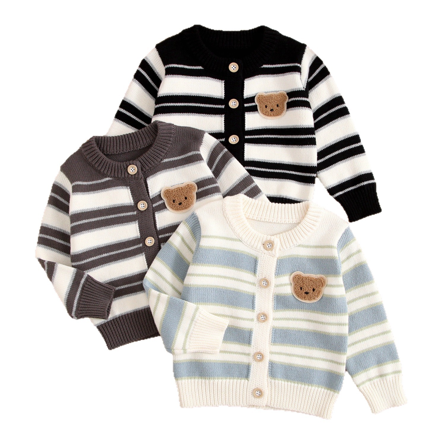 Boys' Cardigan, 100% Cotton, Infant Sweater, Spring and Autumn, Boys' and Girls' Bear Cardigan, Stylish Outerwear Sweater, Children's Clothing
