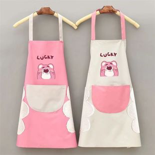 13 Silk Strawberry Bear Erasable Hand Apron Kitchen Waterproof Oil-proof Waist Women's Fashionable Korean Couple's Overalls Work