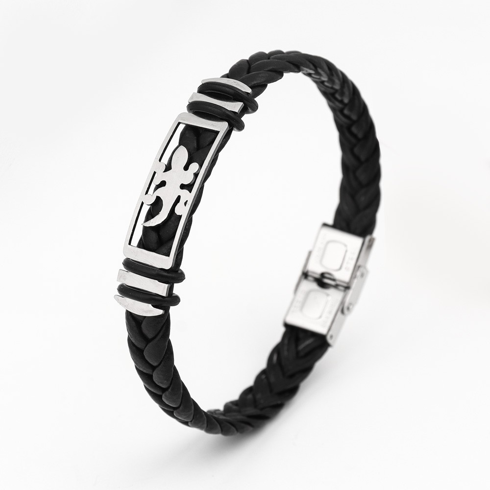 20g Weight Bangle Classification Leather Chain Material 1 Piece Quantity Holiday, Daily Occasion 304 Stainless Steel, Pu Leather Material Solid Color Pattern All Seasons Season Men's Gender Plating Design Retro, Punk Style Retro Punk Solid Color 304 Stainless Steel Pu Leather Plating Men's Bangle Men Cord & Leather Bracelets 6