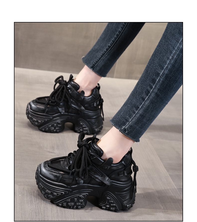 Giày thể thao nữ đế dày tăng chiều cao phong cách chunky — Đen đỏ chi tiết 18