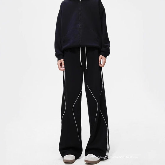 National Tide Couple Original American Embroidered Letter Stitching Ribbon Sweat Pants Loose Sports Casual Pants Student Function