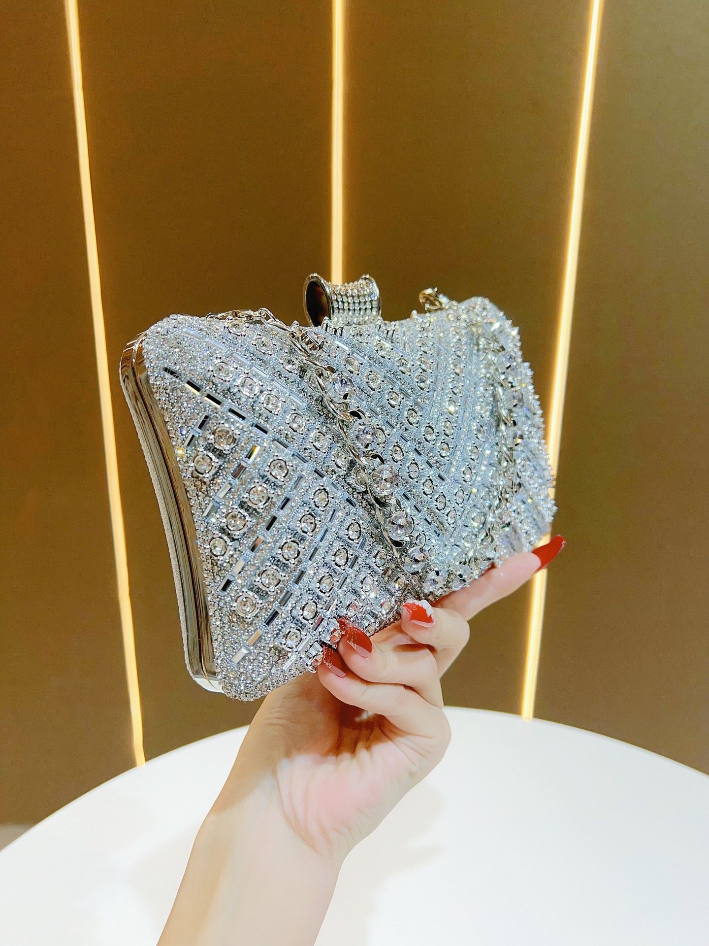 Bolso de mensajero de hombro para fiesta de mujer personalizado, bolso de almacenamiento, bolso de mano exquisito para banquete de bodas, bolso de cena de diamantes completos