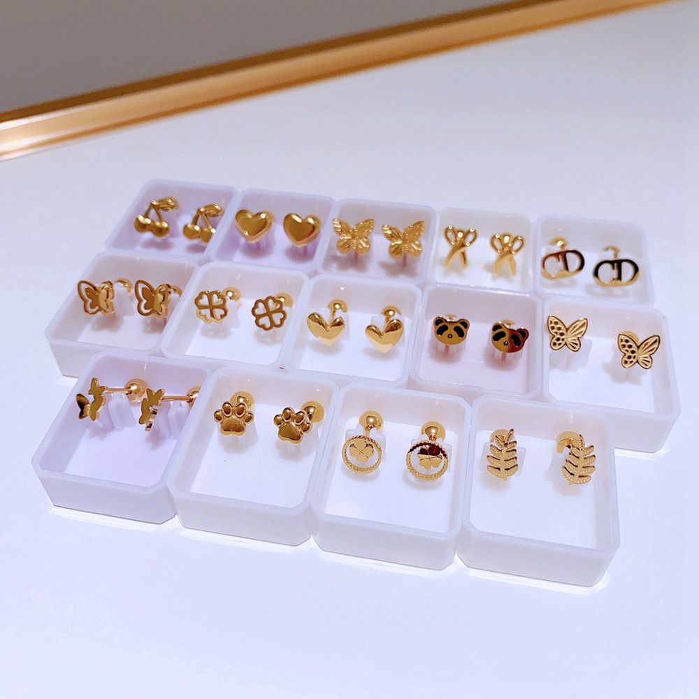 精致时尚钛钢耳骨钉合集 不掉色拧螺丝扣蝴蝶爱心樱桃小巧耳钉女