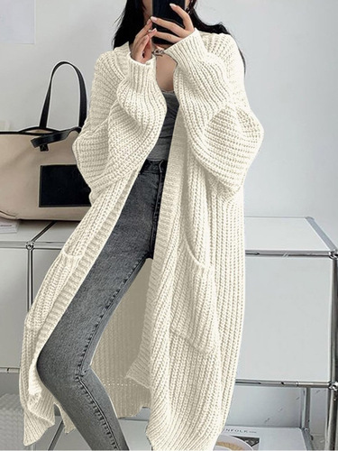 Sweater coat for women 2026 autumn and winter lazy trend medium and long over-the-knee loose all-matching base long-sleeved knitted cardigan