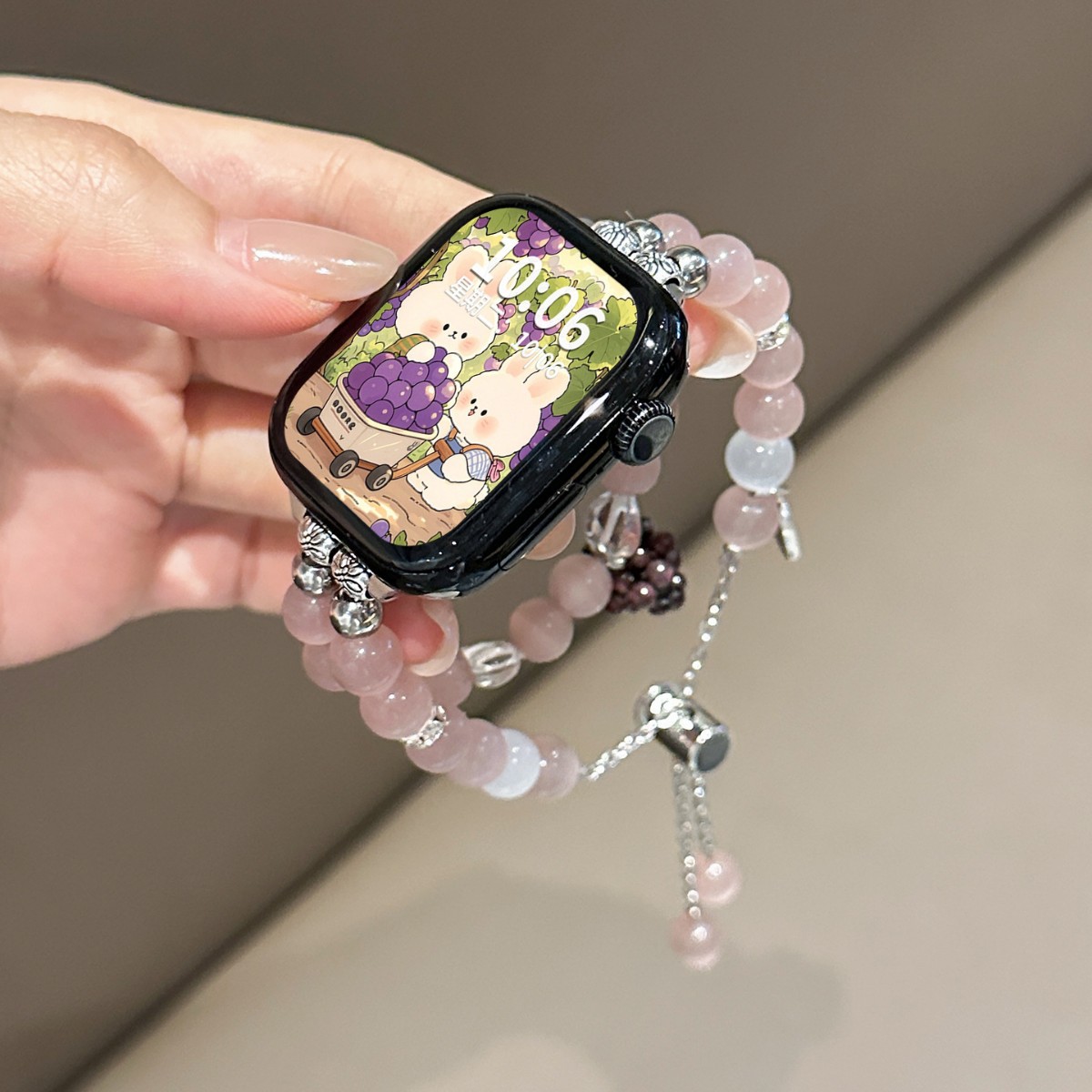 Suitable for Apple Watch Strap Iwatch10 New Double Row Grape Purple S9 Chain Wristband S8 Summer Se Female Beads