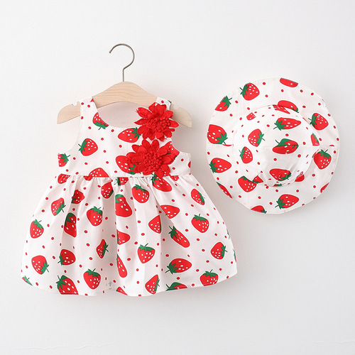  Summer Girls Dress Baby Girl Suspender Skirt Infant Fashionable Strawberry Vest Skirt 1055