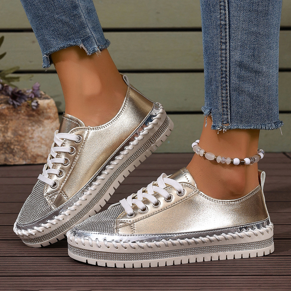 Modieuze dames plateau loafers met strass witte schoenen_voghion.com