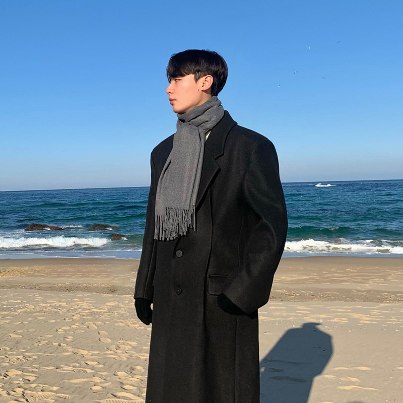 ASCLO invierno Nueva engrosada abrigo de lana caliente casual de los Hombres estilo Coreano nicho diseño largo abrigo de solapa