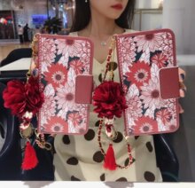 适用iPhone12向阳花皮套韩版苹果11插卡手机套S20链条钱包保护套