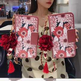 适用iPhone12向阳花皮套韩版苹果11插卡手机套S20链条钱包保护套