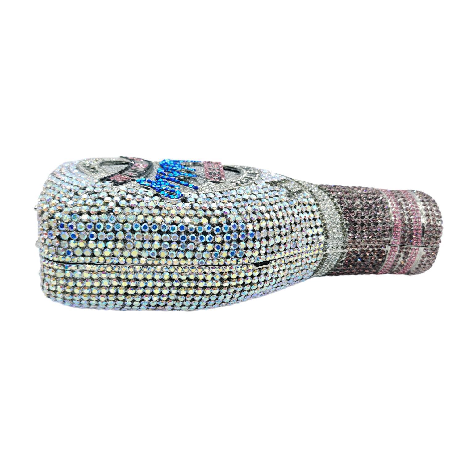 Túi clutch nữ đính đá dạ hội hình chai sâm panh kim cương giả — màu bạc, màu vàng, màu đen chi tiết 4