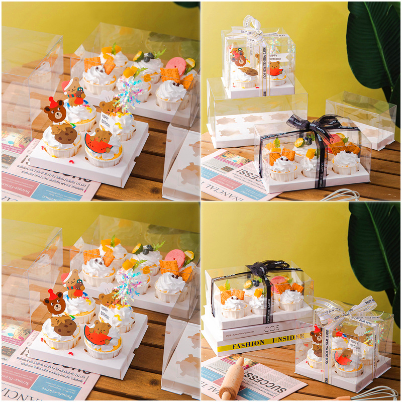 新款透明纸杯蛋糕包装盒2/4/6/12粒马芬盒手提小纸杯甜品打包盒子