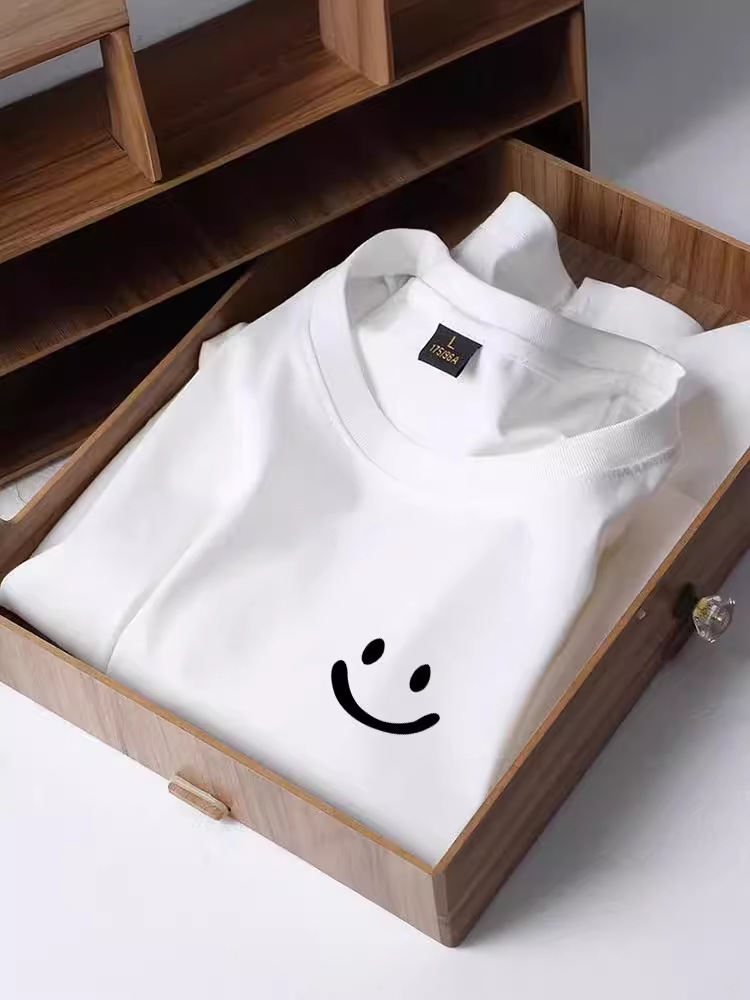Verano de Hong Kong blanco cuadrado seda de hielo de cuello redondo camiseta de hombre impresa casualidad vintage camiseta de pareja