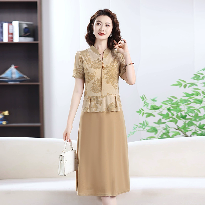 Новое платье для мамы в китайском стиле летом благородное платье с короткими рукавами
